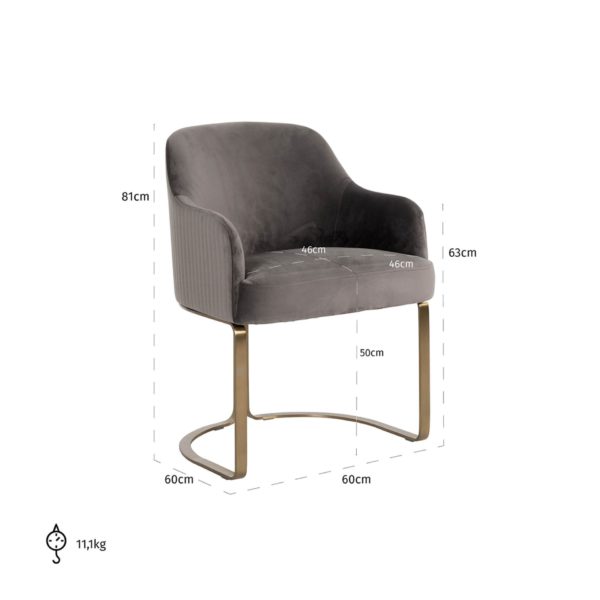 S4492 STONE VELVET - Chair Hadley stone velvet / brushed gold (Quartz Stone 101)