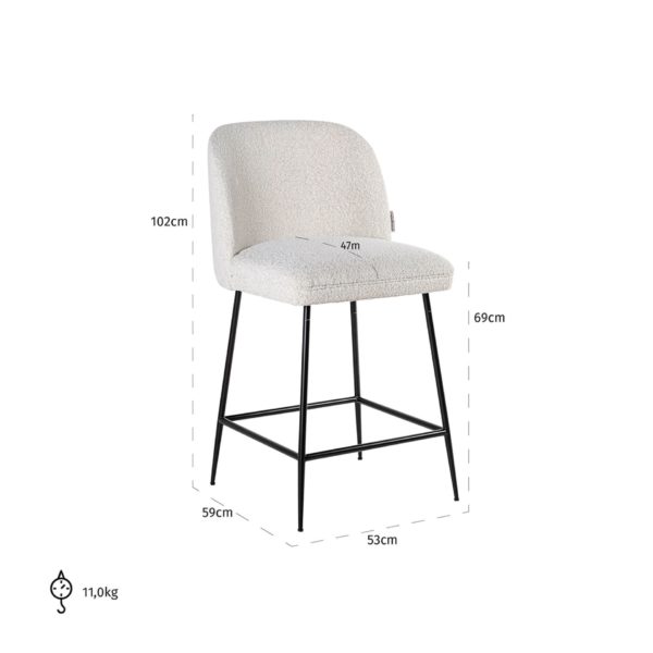 S4515 WHITE BOUCLÉ - Counter stool Pullitzer white bouclé / black (Copenhagen 900 Bouclé White)