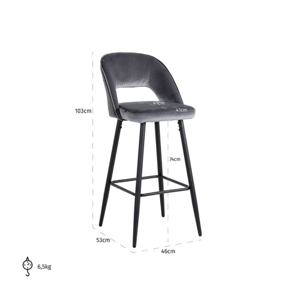 S4518 ANTRACIET - Bar stool Luna Antraciet (Emerald 806 Antraciet)