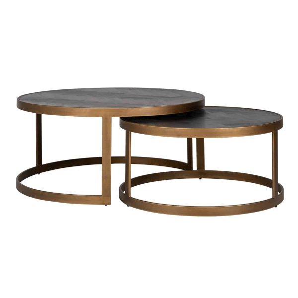 7375 - Coffee table Blackbone brass set of 2 (Black rustic)