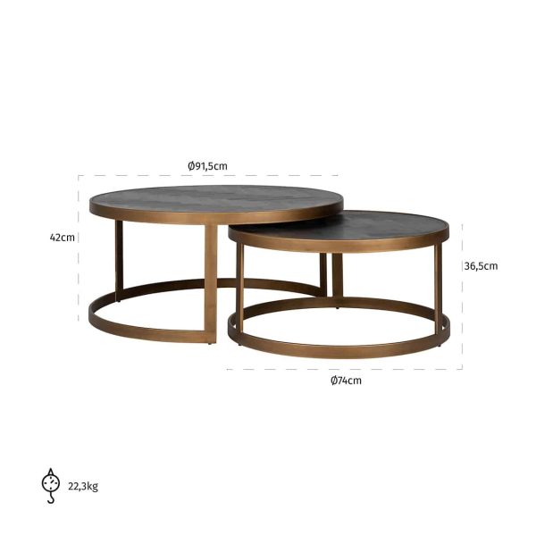 7375 - Coffee table Blackbone brass set of 2 (Black rustic)