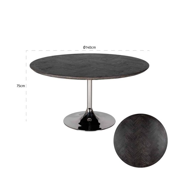 7411 - Dining table Blackbone silver 140Ø (Black rustic)