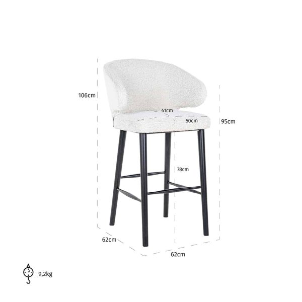 S4496 WHITE BOUCLÉ - Bar stool Indigo white bouclé (Copenhagen 900 Bouclé White)
