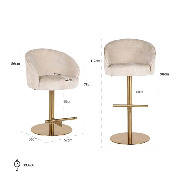 S4554 WHITE CHENILLE - Bar stool Zabi swivel white chenille (Bergen 900 white chenille)