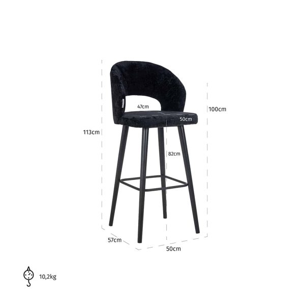 S4562 BLACK CHENILLE - Bar stool Savoy black chenille (Bergen 809 black chenille)